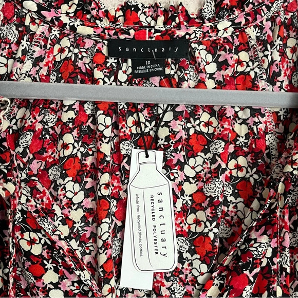Sanctuary Floral Peasant Top Blouse-Red, Pink & White-Women’s 1X-Cottagecore-NEW - Picture 3 of 13